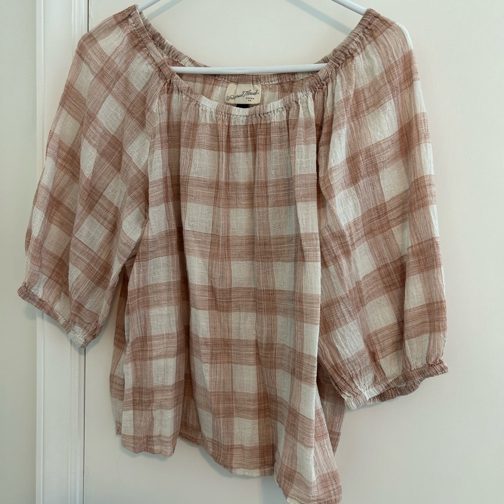 Universal Thread gingham linen top. Size Large